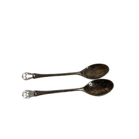 Vintage Silverplate Demitasse Spoon Crystal Handle Pair Set of 2 - Picture 2 of 7
